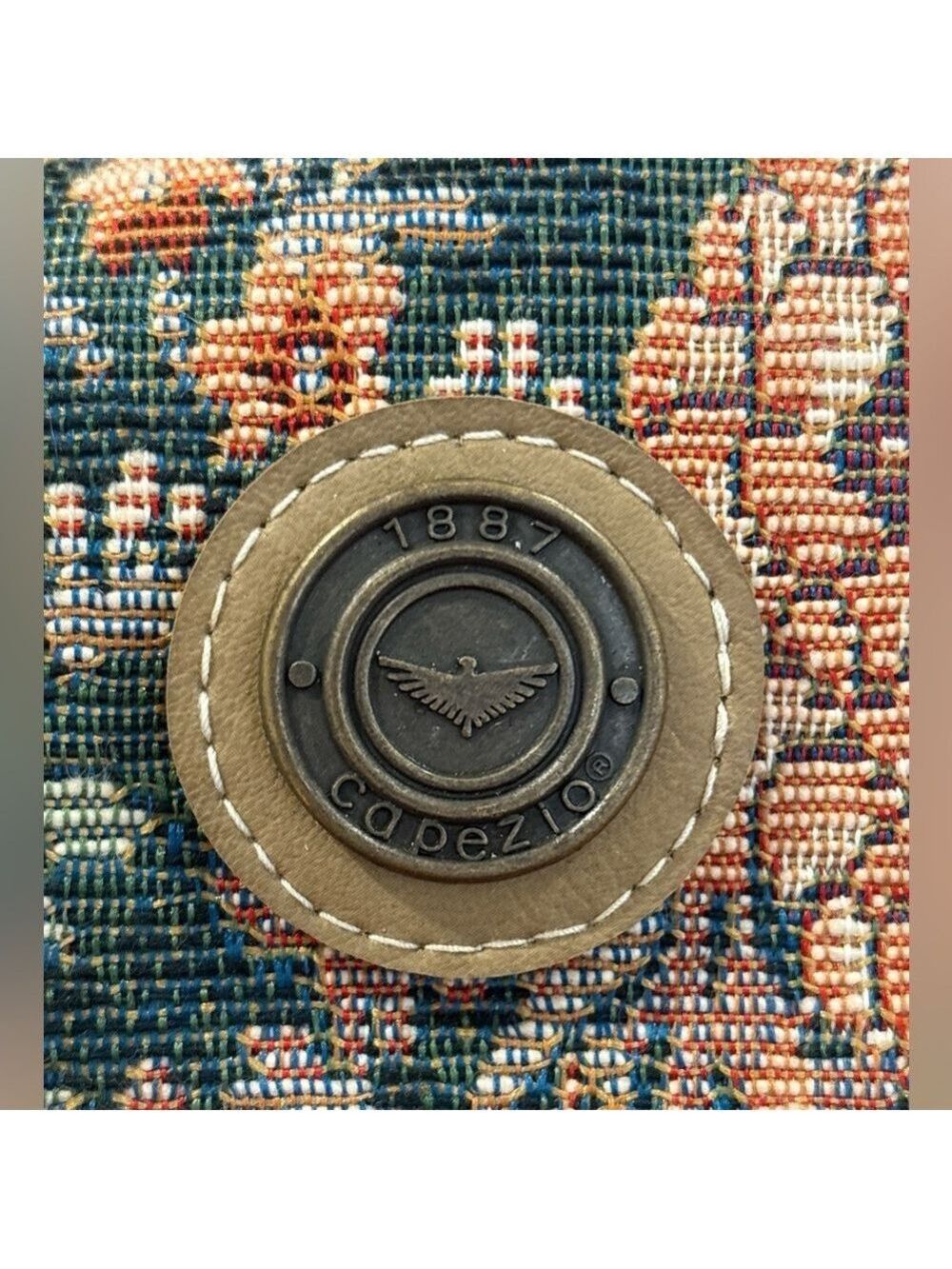 Capezio Brown and Tan Travel Bag with Vintage Tapestry Design Tan Leather Trim. - Picture 8 of 9